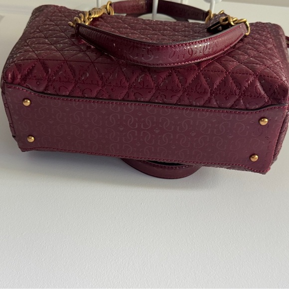 Guess Burgundy Quilted Tote with Gold Chain - Picture 5 of 12